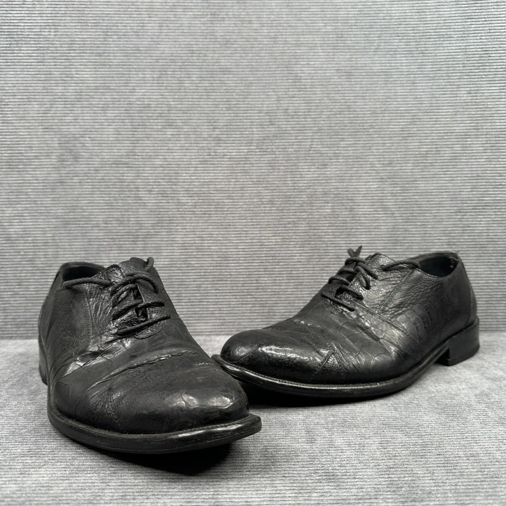 David‎ Eden Mens Black Exotic Ostrich Crocodile Embossed Leather Oxfords 10.5